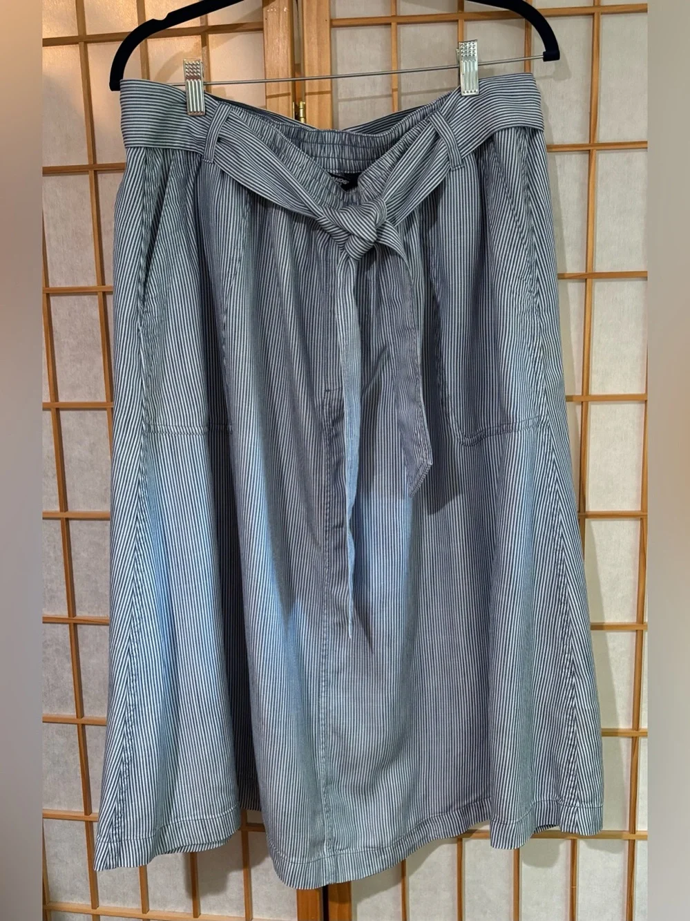 NWT LANDS END plus size LYOCELL full TIE BELT skirt STRIPES chambray XL size 18
